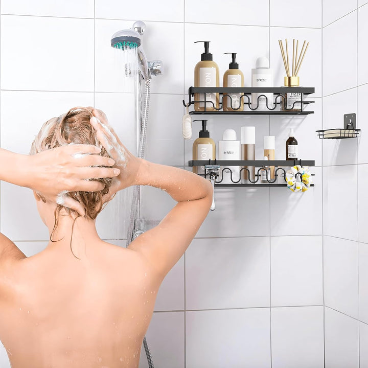 Duschablage Ohne Bohren, 3-TLG Duschorganizer mit Verstellbaren Körben, Rostfrei - Maximaler Staurau