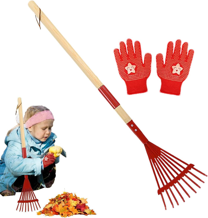 Rechen für Kinder, Rechen mit Holzgriff für Kinder | Garten-Rechen-Set für Kinder mit Holzgriff - Ga