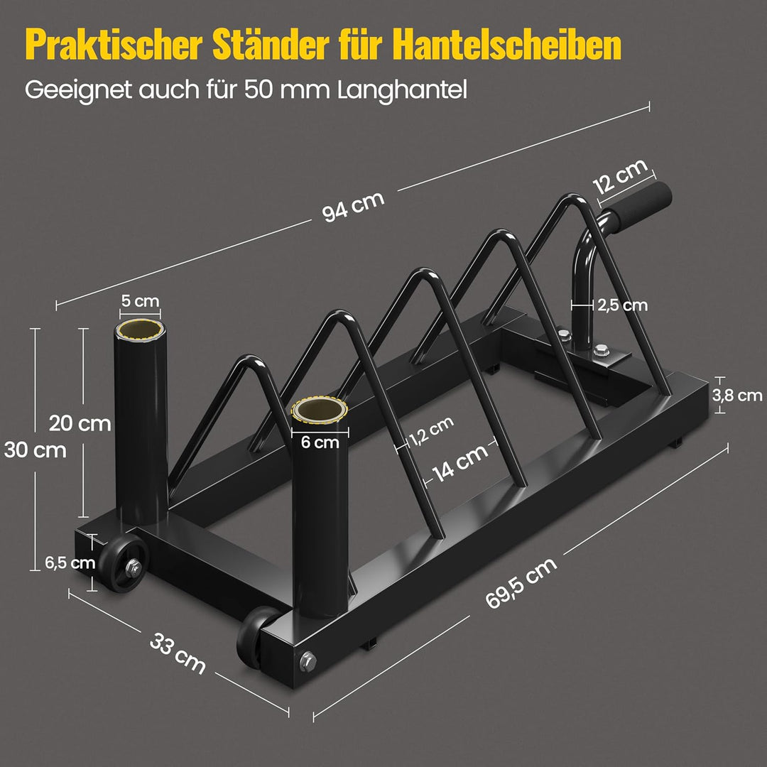 Yaheetech Hantelscheibenständer Hantelscheibenablage mit 4 Steckplätze und 2 Langhantelständer Hante