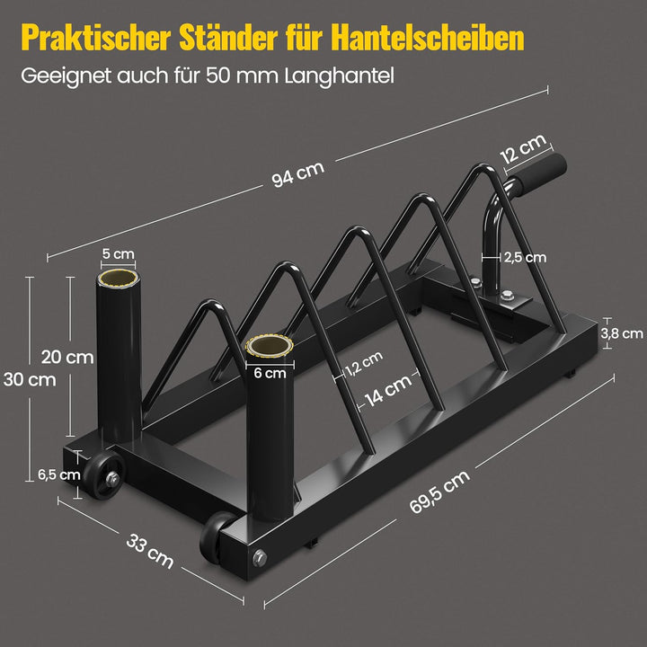 Yaheetech Hantelscheibenständer Hantelscheibenablage mit 4 Steckplätze und 2 Langhantelständer Hante