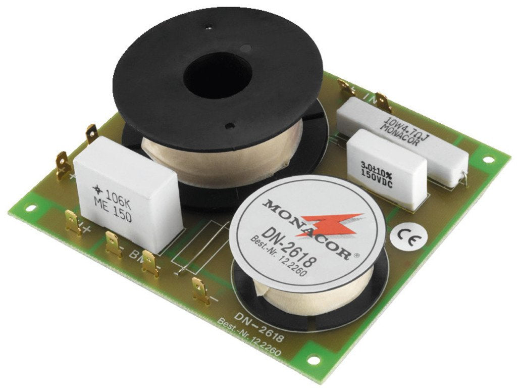 MONACOR DN-2618 2-Wege-Weiche 8 ohm, Hochwertige Bauteile, Belastbarkeit 350W für den Innenbereich m