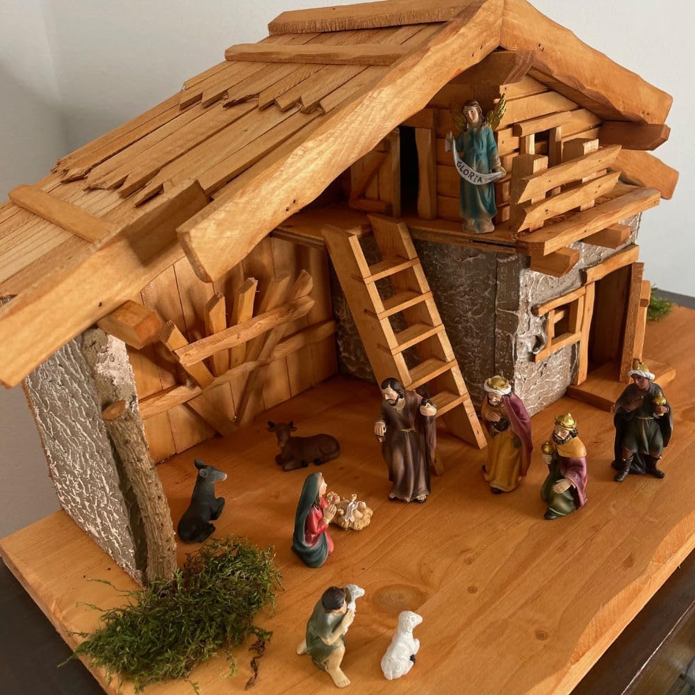 Handgefertigte Weihnachtskrippe aus Holz mit handbemalten Figuren I Tisch Krippe I Weihnachten I Grö