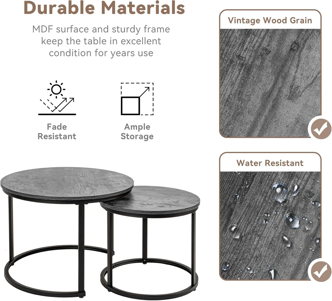 Hawthyhome wohnzimmertisch aus Holz mit Metallrahmen, couchtisch 2er Set & Moderner Beistelltisch Ka
