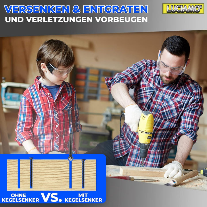 LUCIAMO 6 Stück 90° Profi Senker Set HSS 4241 - für Holz, NE-Metall und Kunststoff - ein Muss für je