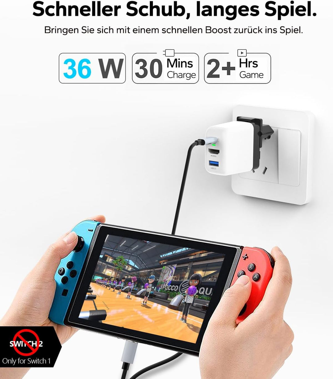36W Switch Docking Station, für Nintendo Switch OLED/Steam Deck, Mini GaN Netzteil mit 3-Port (USB C
