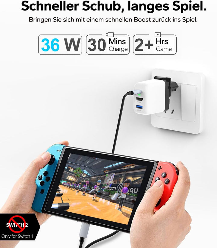 36W Switch Docking Station, für Nintendo Switch OLED/Steam Deck, Mini GaN Netzteil mit 3-Port (USB C