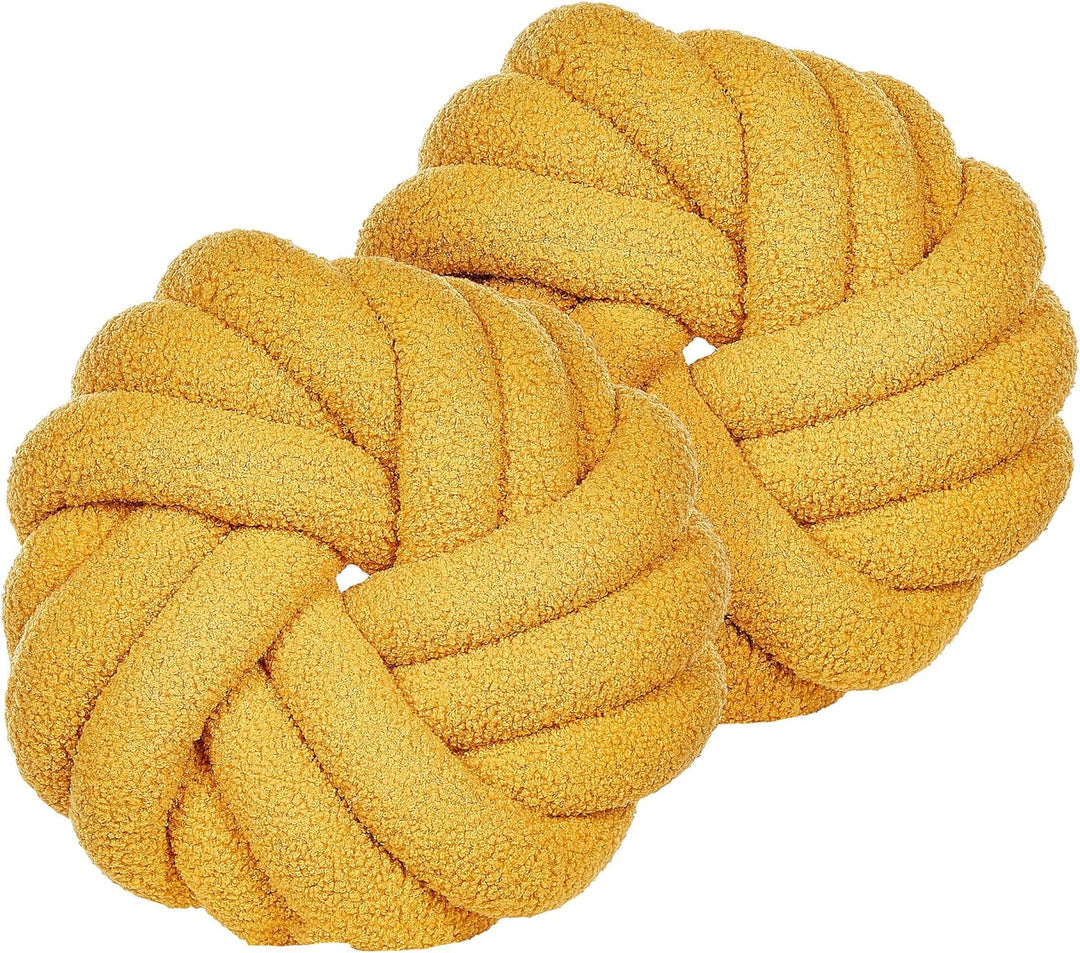 Set aus 2 Knotenkissen modern Gelb Bouclé Plüsch Geflecht 31 x 31 cm Akola
