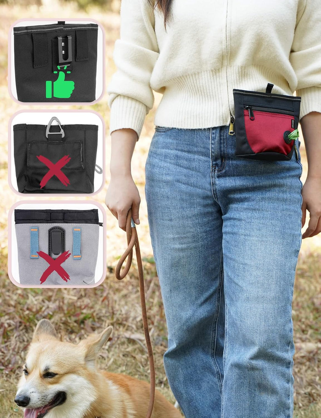 Gobeigo Leckerlibeutel für Hundetraining, Leckerli-Beutel für Welpen, Snackbeutel Schwarz/Rot, Schwa