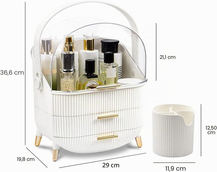 Kosmetik Organizer mit Klardeckel, 2 Schubladen & Pinselhalter - Wasserdicht, Staubdicht für Badezim