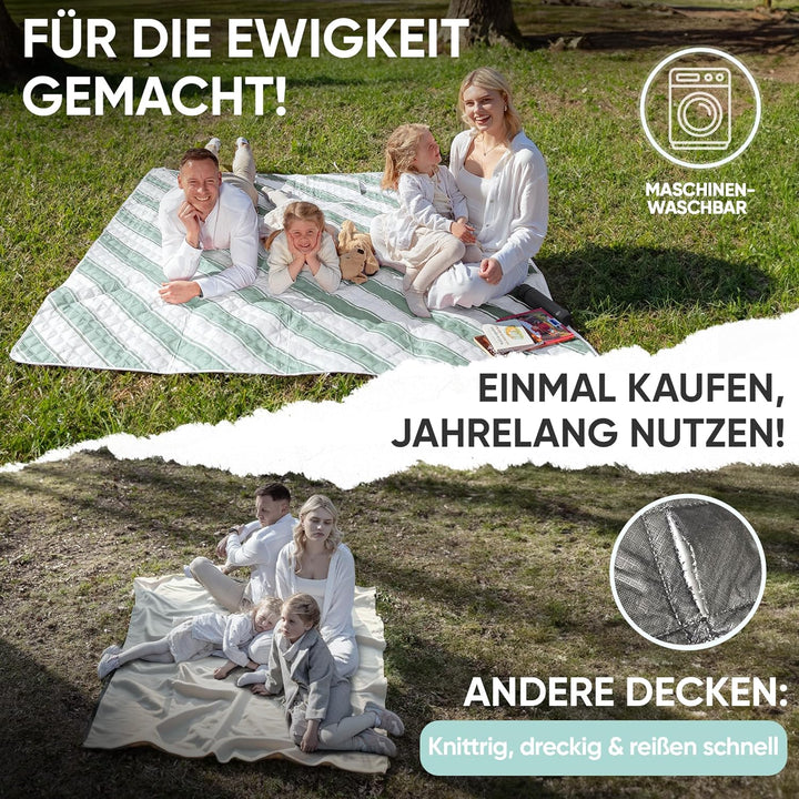 Picknickdecke wasserdicht 150x200cm isoliert & gepolstert - Stranddecke sandfrei – ideal für Camping
