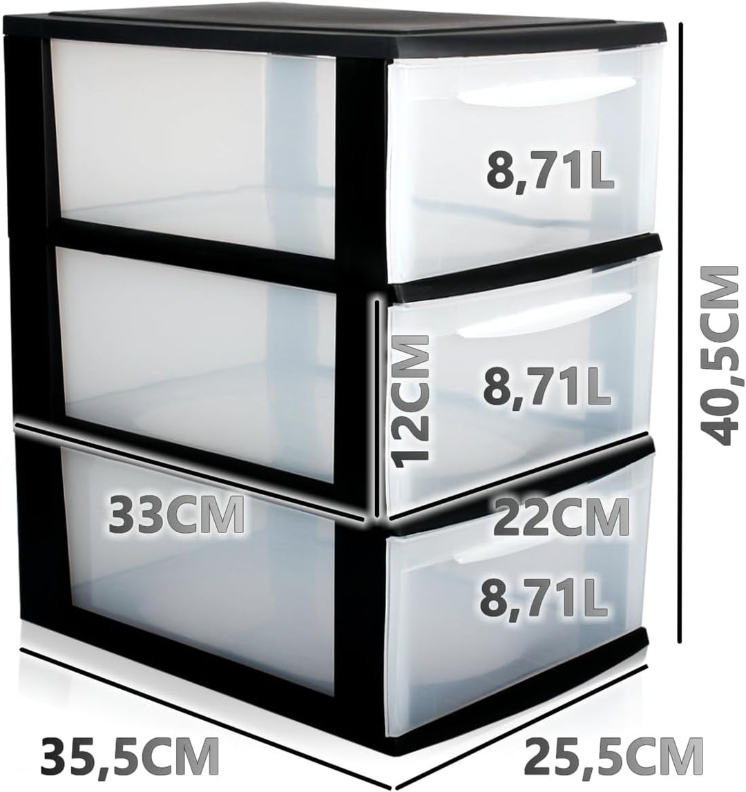 Schubladenbox A4 Schubladenschrank Kunststoff Schreibtisch Organizer mit 3 transparenten Schubladen