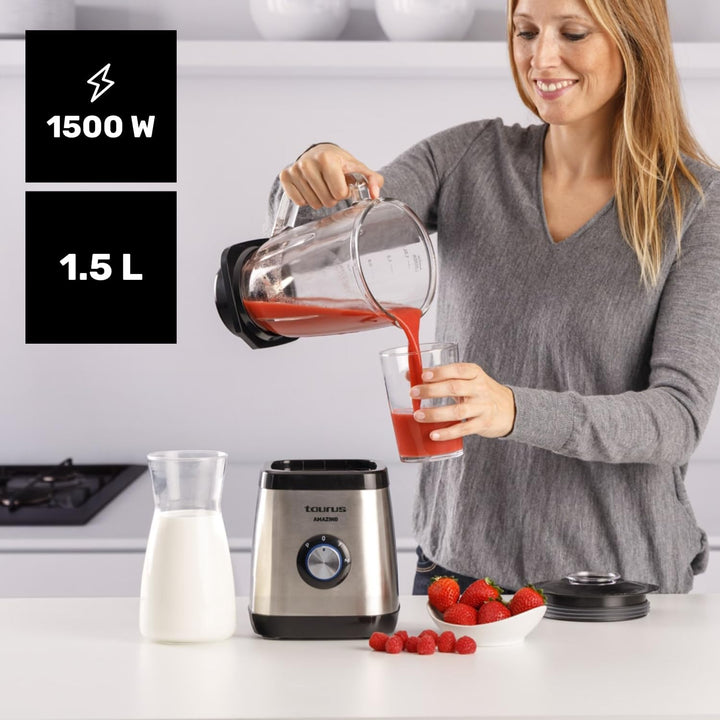 Taurus Standmixer AMAZING | 1500W | 1,5L Fassungsvermögen | 4 Klingen aus rostfreiem Edelstahl | 2 G