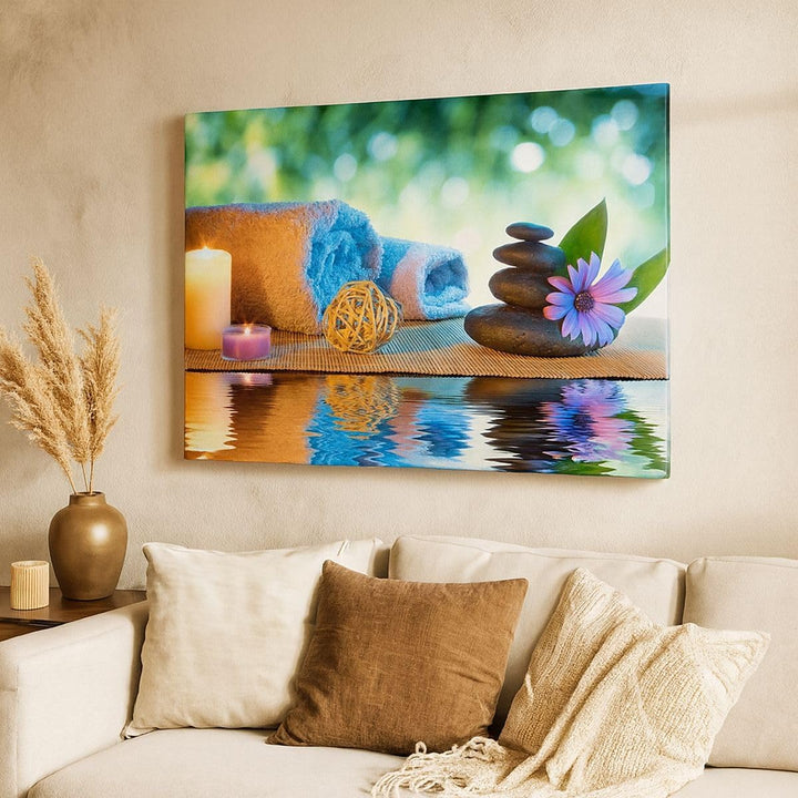 Bilder auf Leinwand 100x70cm Leinwandbild Natur Entspannung Spa Kerzen Gross Wanddeko Bild Schlafzim