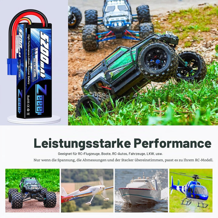 Zeee 2S Lipo Akku 5200mAh 7,4V 80C Hardcase Batterie mit EC5 Stecker für RC Evader BX Auto Car Truck