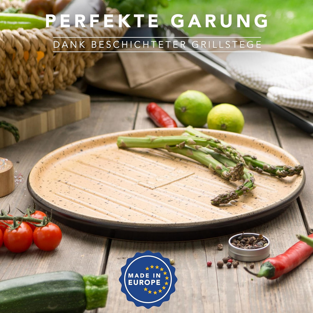 Römertopf Grillplatte aus Keramik, Plancha rund mit Grillstegen Ø 31,5 cm Ø 32,5 cm, Ø 32,5 cm