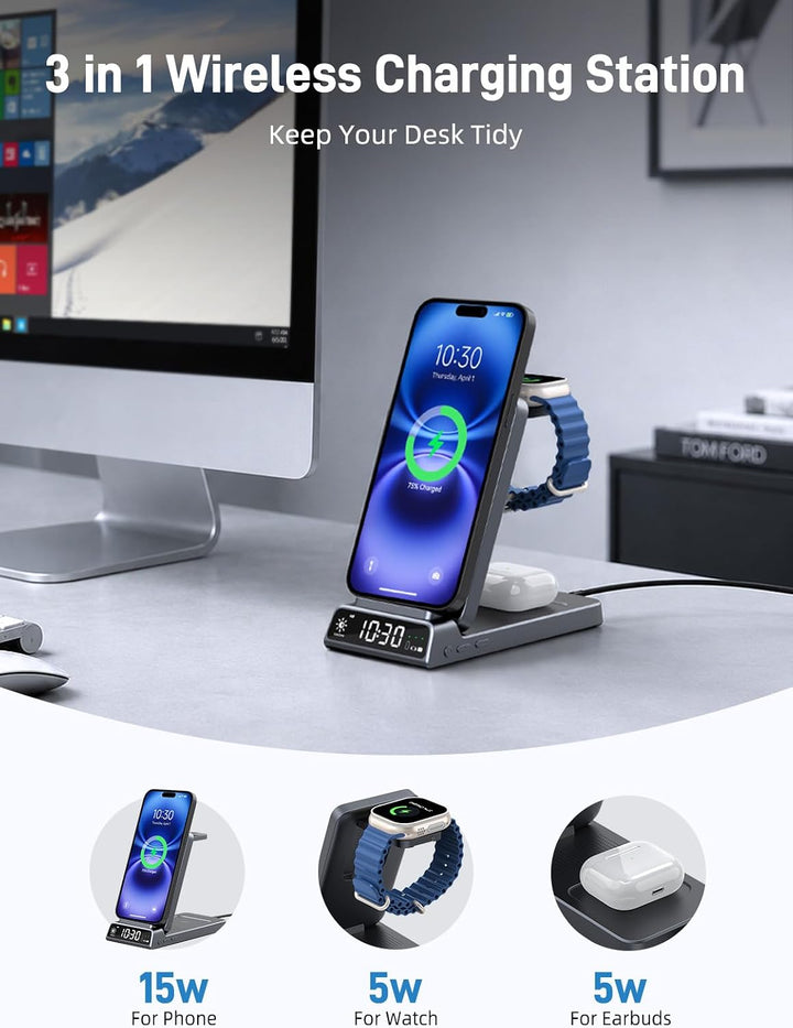 Mag-Safe Ladestation für Apple Watch und iPhone, 3 in 1 Induktive Ladestation ladegerät für iPhone 1