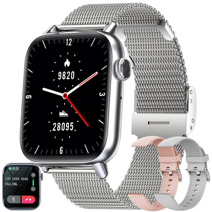 Smartwatch Damen mit Telefonfunktion, 1,8 Zoll HD Touchscreen Armbanduhr Pulsuhr mit 123 Sportmodi S