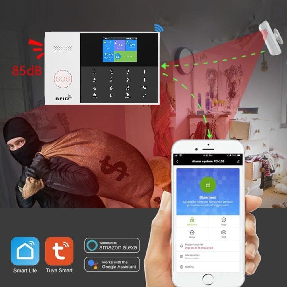 GSM Smart-Home-Sicherheitsalarm-Kit, drahtloses WiFi-Heimalarmsystem mit Sirene, PIR-Bewegungssensor