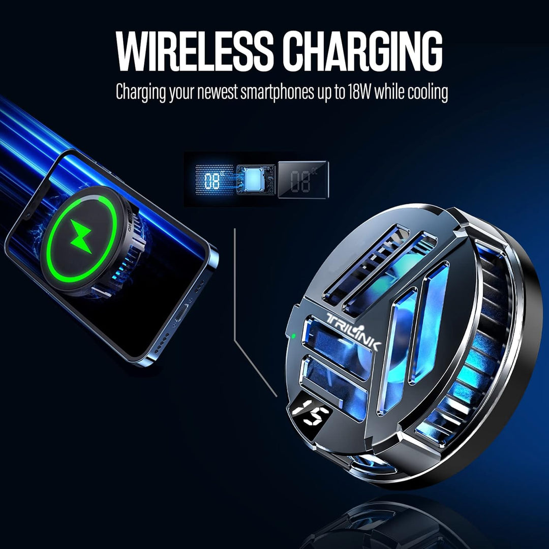 TRILINK Magnetischer Telefonkühler mit drahtlosem Laden, Telefonlüfter für iPhone/Android/iPad/Table