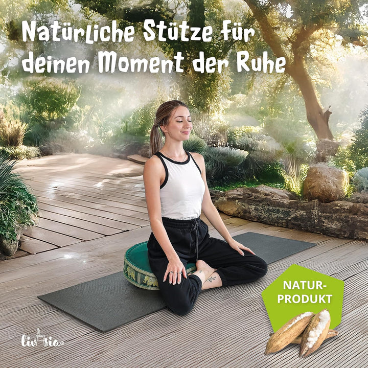 livasia Meditationskissen mit Thaiseide - Ø 45x15cm - Yogakissen mit Kapok, Pouf, Bodenkissen für Yo
