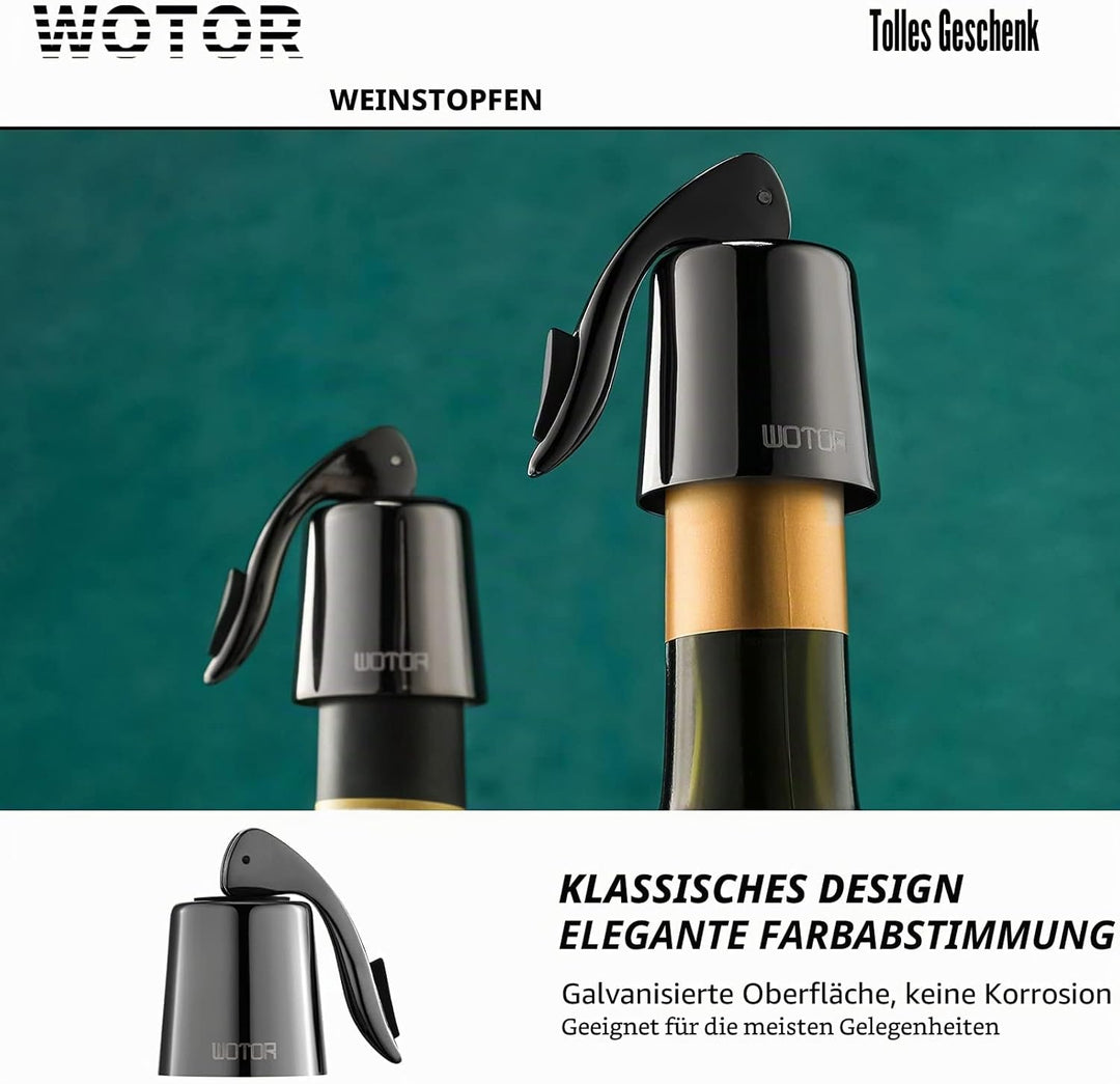 WOTOR Weinverschluss Edelstahl WeinFlaschenverschluss Wiederverwendbar Auslaufsicher hält Wein frisc