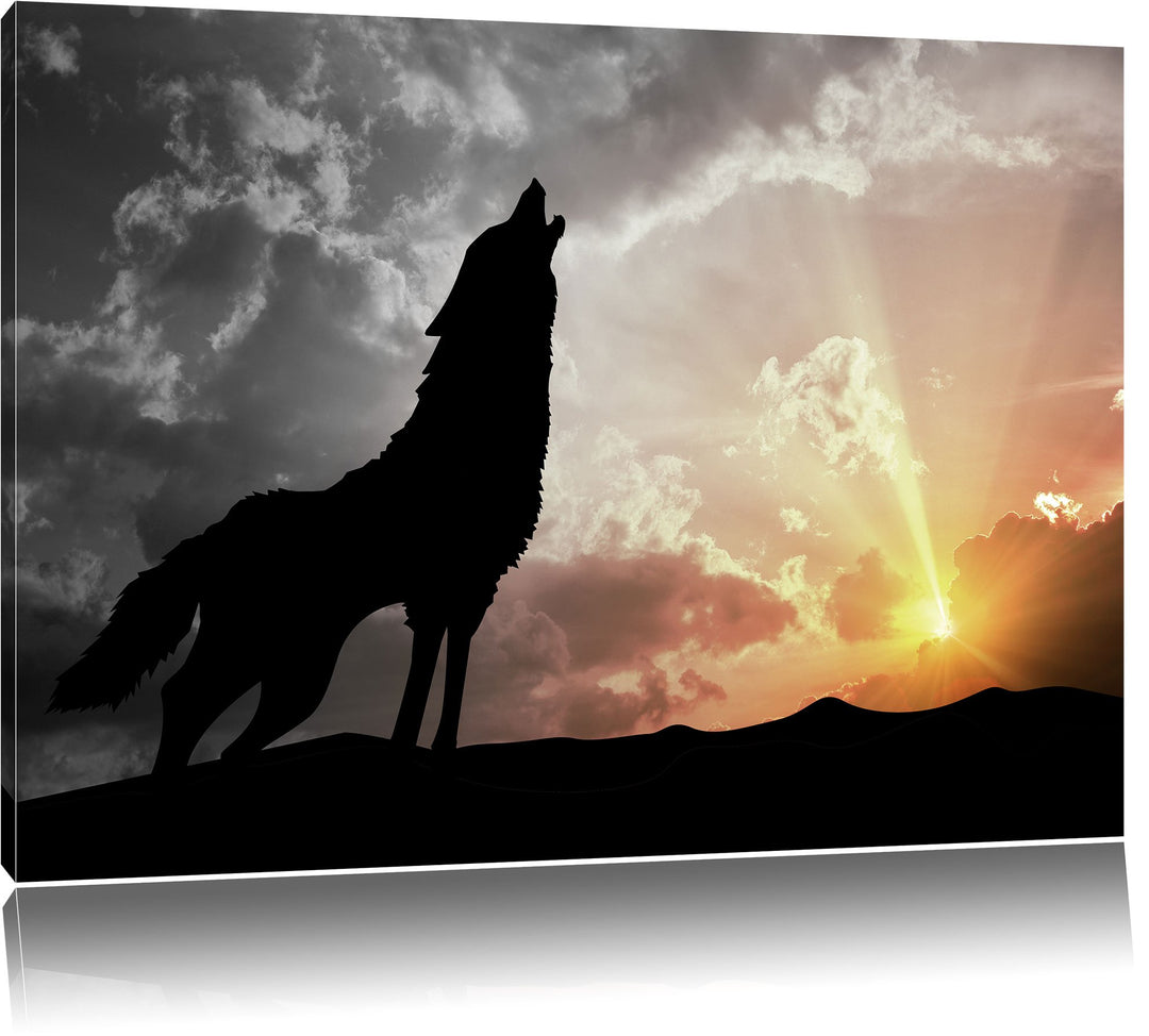Pixxprint Wolf Heulen als Leinwandbild | Grösse: 100x70 cm | Wandbild | Kunstdruck | fertig bespannt