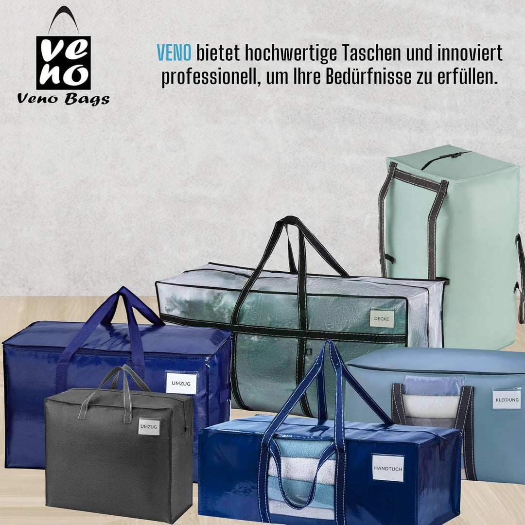 VENO 10 Stück extragrosse Umzugstaschen,Aufbewahrungstasche mit Reissverschlüssen und Tragegriffen,