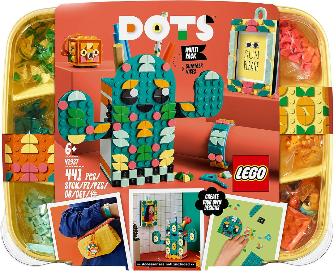 LEGO 41937 DOTS Kreativset Sommerspass Bastelset für Kinder, Set zum Basteln von Armband, Kinderzimm