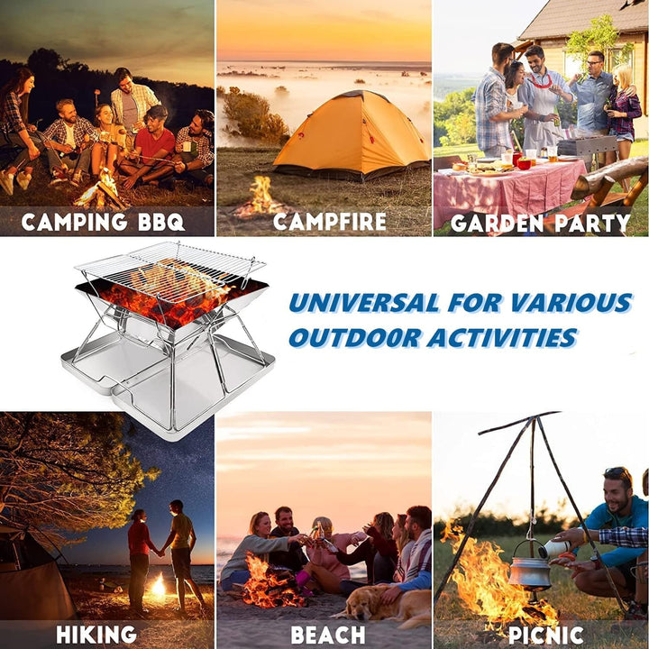 KAHEIGN Camping Holzofen Tragbar Edelstahl Camping-Grill, Faltbar BBQ Feuerstelle Grill für Camping