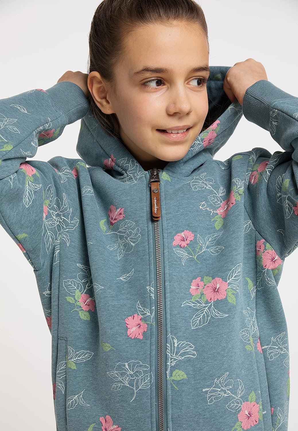 Ragwear THEA Flowers Zip Mädchen Sweatjacke mit Kapuze Cardigan Strickjacke Sweatshirt mit Blumen Mo