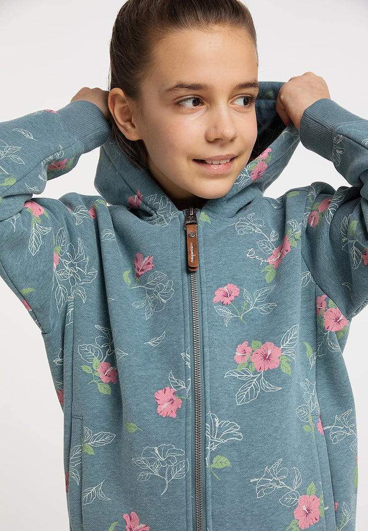 Ragwear THEA Flowers Zip Mädchen Sweatjacke mit Kapuze Cardigan Strickjacke Sweatshirt mit Blumen Mo