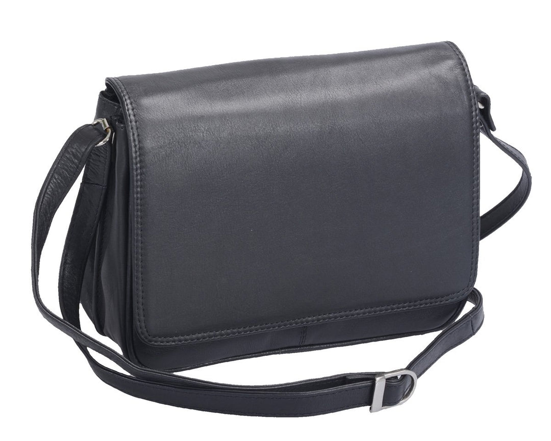 LOUANA Damenhandtasche Echt-Leder, 24x18x9cm Schwarz, Schwarz