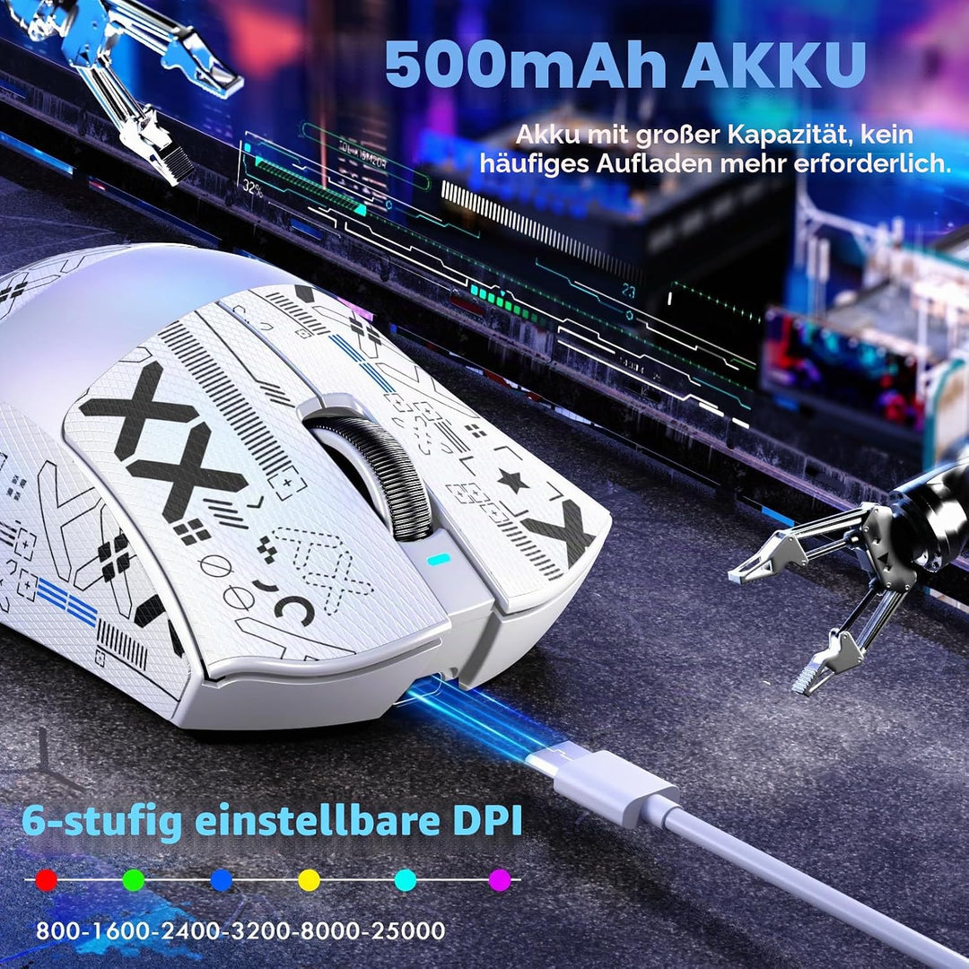MAMBASNAKE X Attack Shark V3 PAW3311 Kabellose Gaming Maus-Weiss+Type White, White