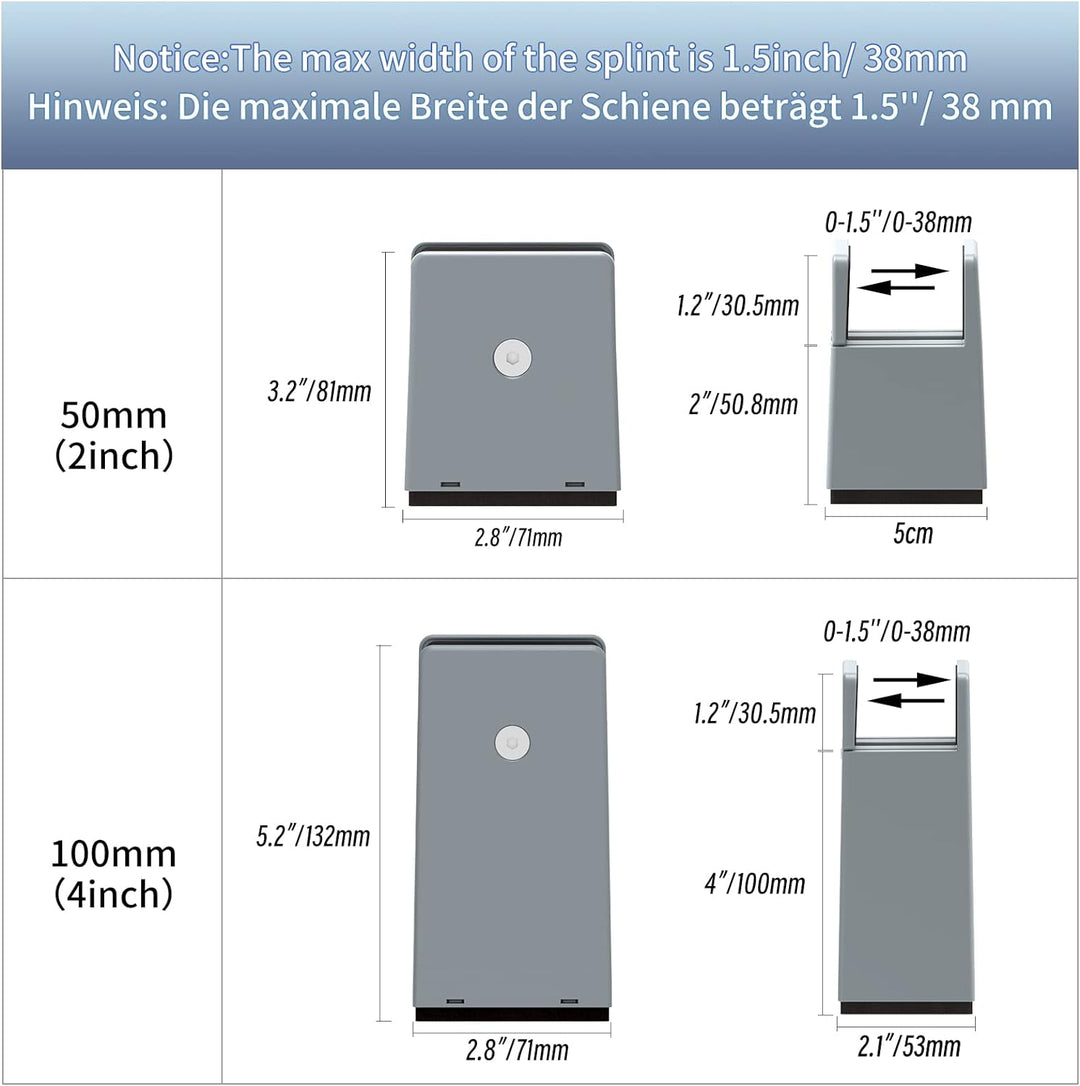 RCHYFEED Verstellbare Betterhöhung Möbelerhöhung 10cm mit Schraubklemme, Gray Betterhöher 4 Zoll Sch
