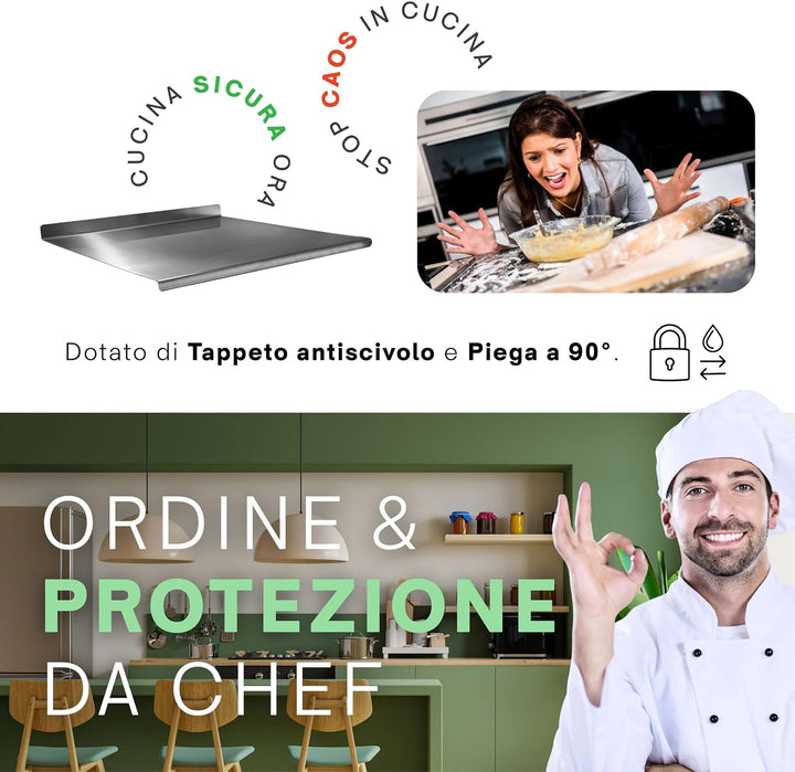PRM Acciai | Schneidebrett aus Edelstahl Professionelles Küchenarbeitsplatte zum Kneten von Pizza, B