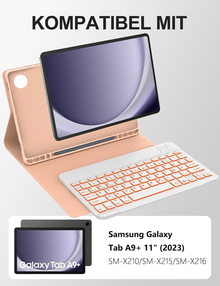 JADEMALL Für Samsung Tablet A9+ Tastatur mit RGB-Beleuchtung – Galaxy Tab A9 Plus Hülle QWERTZ Deuts