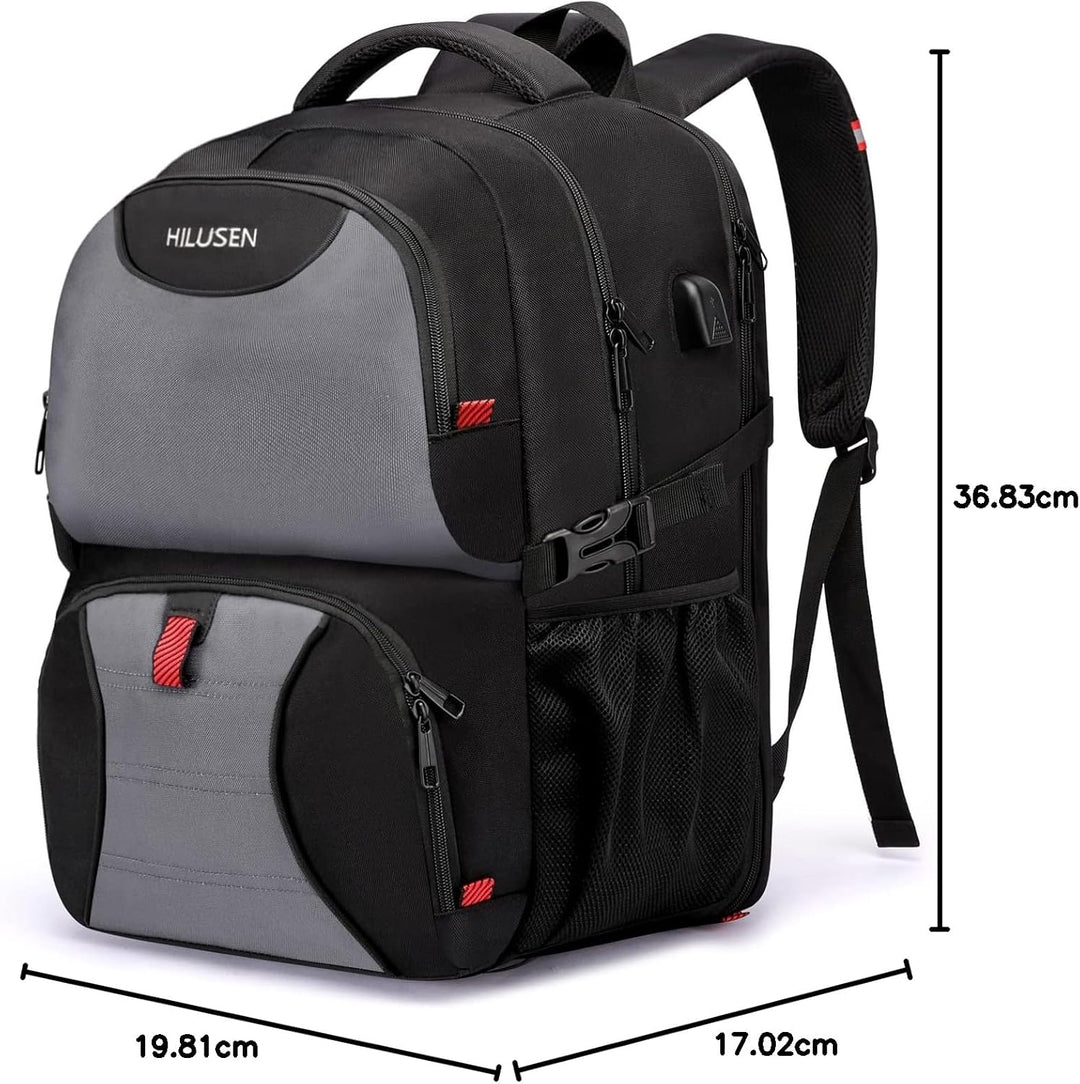 HILUSEN Extra grosser 50L Reise-Laptop-Rucksack für Herren, Lunch-Rucksack 17 Zoll, Diebstahlsichere