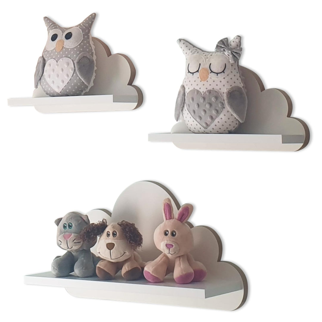 3er Set Wandregal Kinderzimmer Weiss | Babyzimmer Wolkenregal für Bücher, Spielzeug, Dekoration | Re