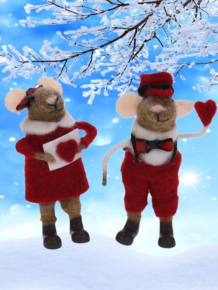 POMMERNTRAUM ® | Weihnachtsdekoration Filzfiguren Dekofiguren verliebte FilzMäuse mit Herz Mäuse Mäu