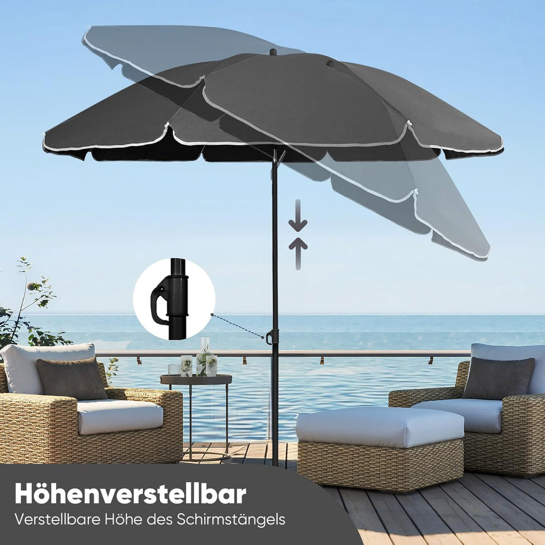 Sekey Sonnenschirm 160 cm mit Schutzhülle, Sonnenschirm Strand mit Neigungswinkel und Höhe verstellb