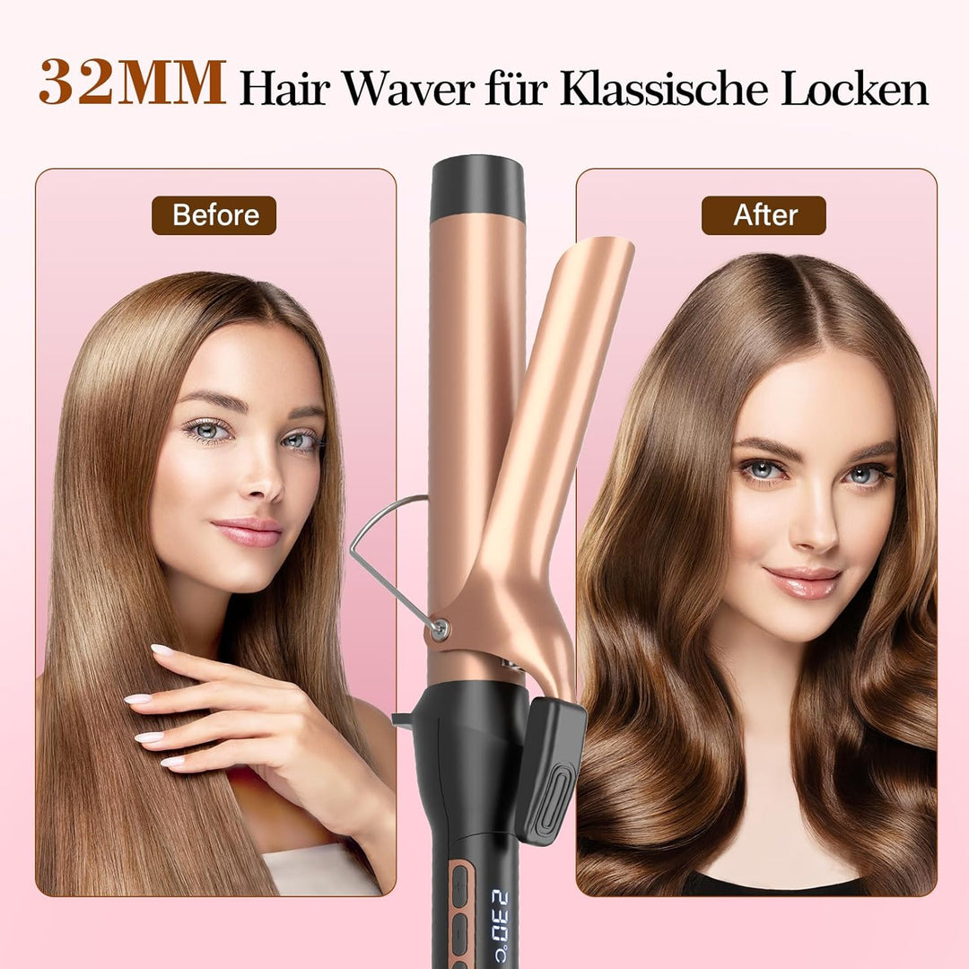 BESTOPE PRO Lockenstab 32mm, Lockenstab Grosse Locken Antistatischer Tourmalin-Keramik-Welleneisen L