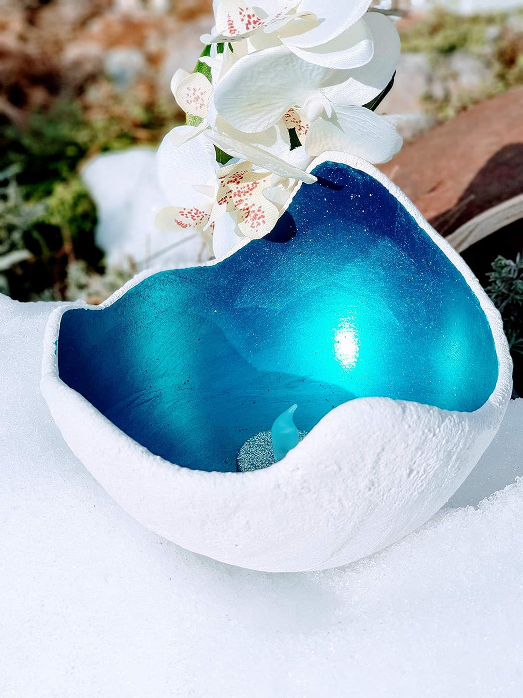 Lichtschale petrol - S (15cm) - Beton weiss - Unikat handmade - Windlicht - Geburtstagsgeschenk - De