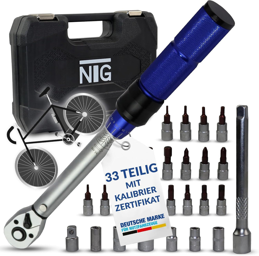 NTG Drehmomentschlüssel 1/4 Zoll 5-25 Nm | Drehmomentschlüssel Fahrrad & Motorrad | Set mit Verläng
