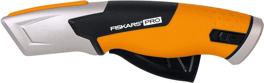 Fiskars Pro Sicherheits-Universalmesser mit einziehbarer Klinge, Länge 17,7 cm, Rostfreier Stahl/Kun