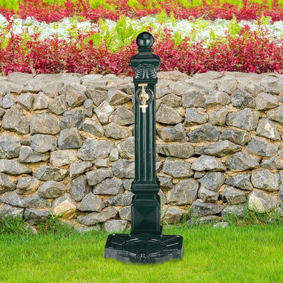 Relaxdays Standbrunnen, Wasserzapfstelle in Antik Look, Säule mit Wasserhahn & Becken, HBT: 80 x 28