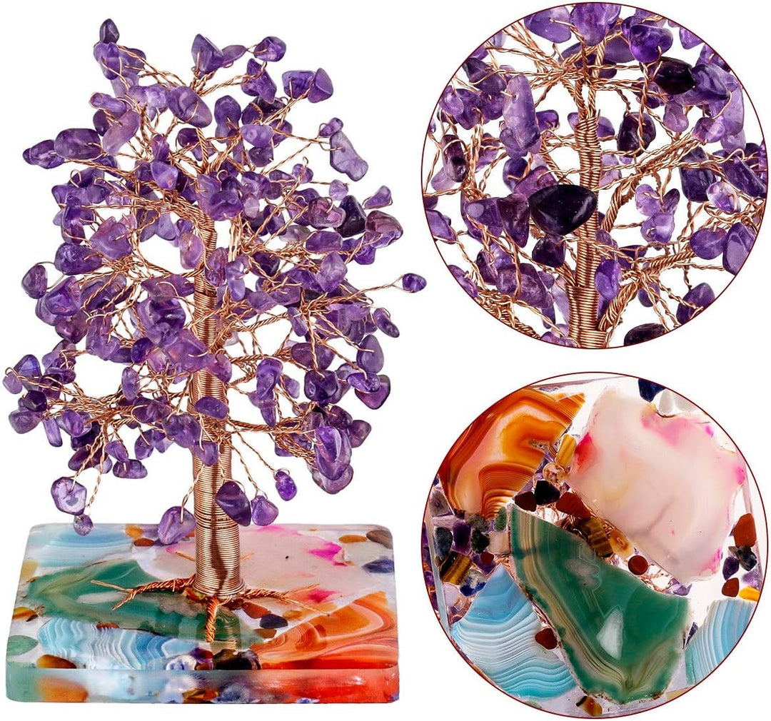 mookaitedecor Natürliche Amethyst Crystal Money Tree Figur für Wohnkultur, handgemachte Kupfer gewic