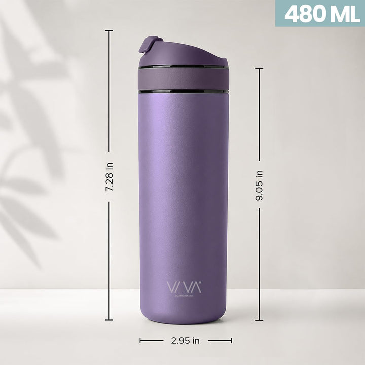 VIVA Recharge Thermobecher to go, Edelstahl, Tee-Sieb, 0,46 l, Violett | Doppelwandig isolierter Ede