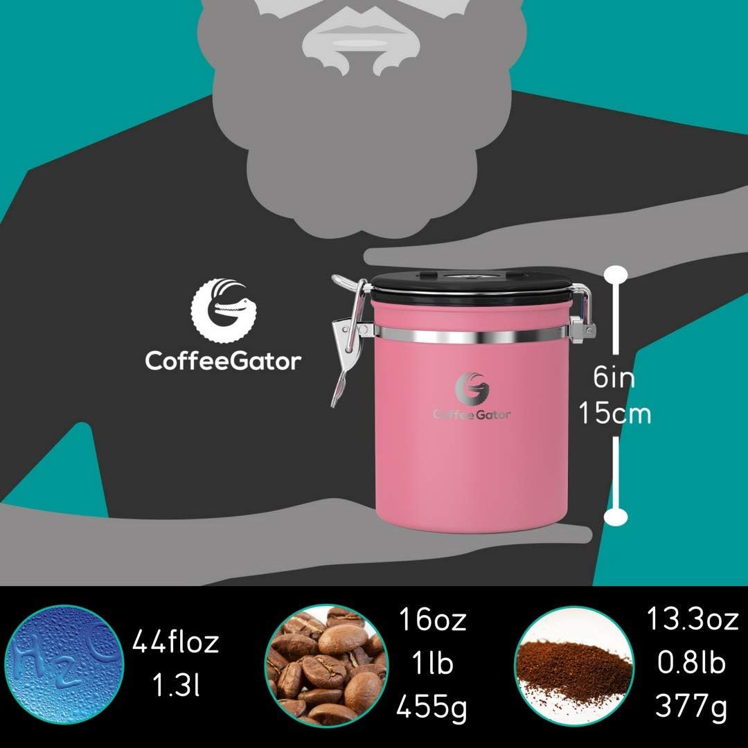 Coffee Gator Kaffeedose Luftdicht (Mittel 1,3 L) - Kaffeebohnen Behälter aus Edelstahl mit CO2-Venti