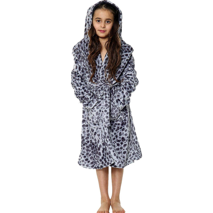 A2Z 4 Kids Weicher Leoparden Print Bademantel Morgenmantel Nachtwäsche Fleece Kapuze Strand Baden Sc