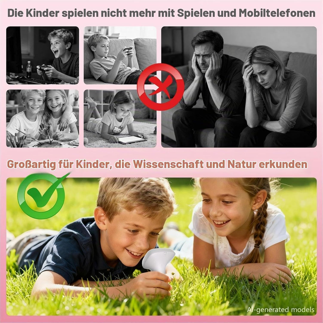 Mikroskop für Kinder ab 3 Jahren, 1000X Tragbares Handmikroskop mit 2&